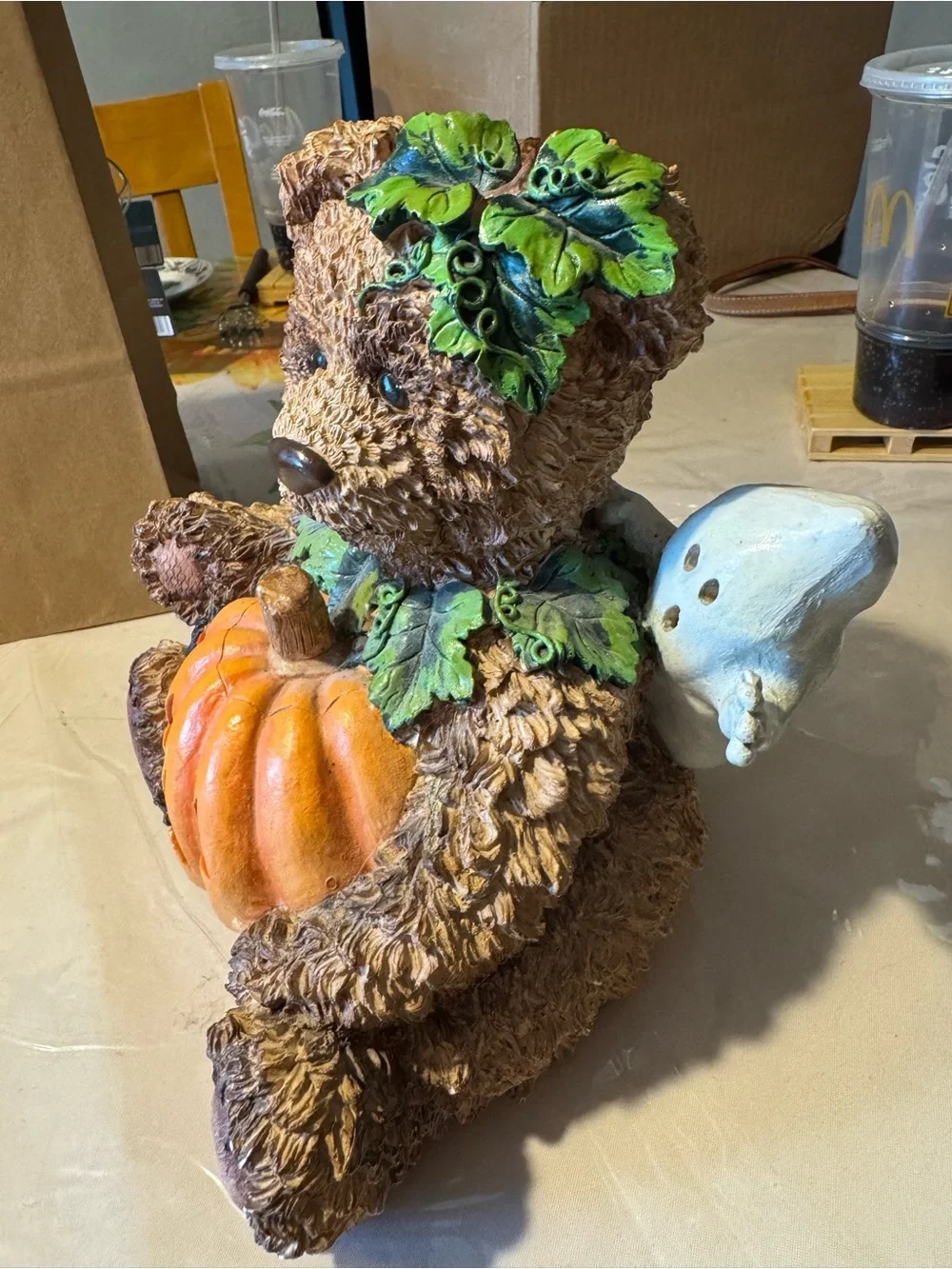 Brown Bear Figure with Orange Pumpkin Accent - vintage Michaels decor